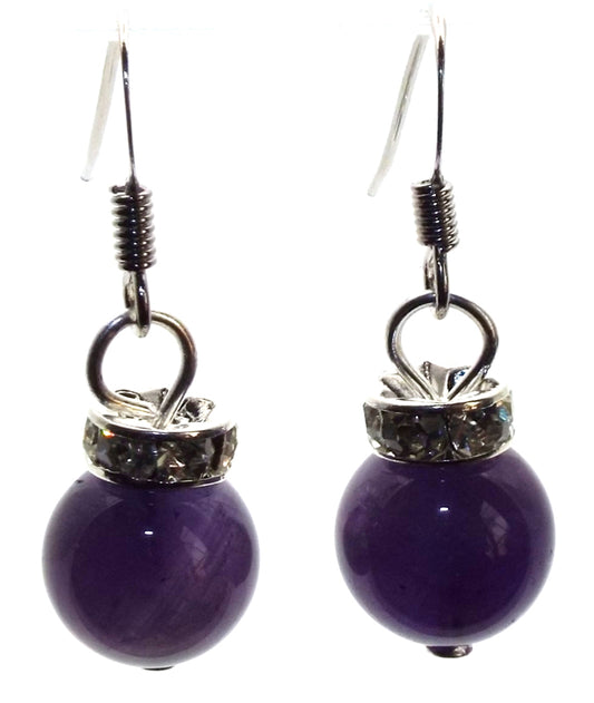 Amethyst Gemstone Sphere Fishhook Earrings