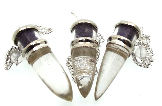 Amethyst and Quartz Gemstone Vial Pendulum