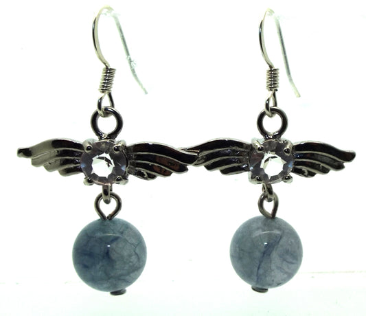 Aquamarine Gemstone Angel of Light Sphere Fishhook Earrings