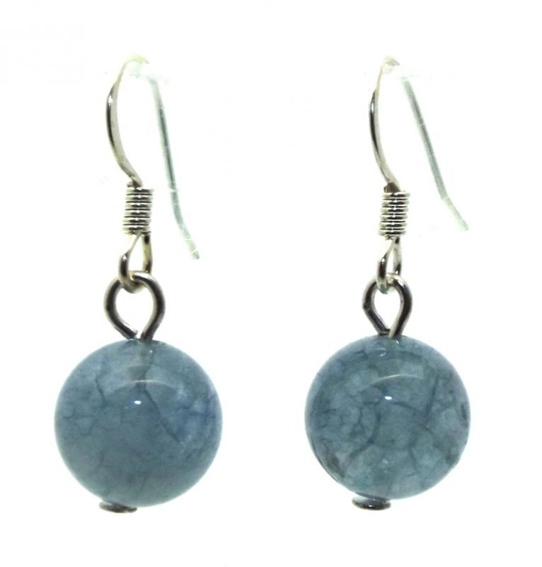 Aquamarine Gemstone Sphere Fishhook Earrings
