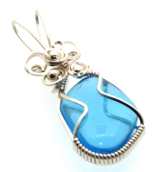 Blue Obsidian Silver Filled Wire Wrapped Pendant 10