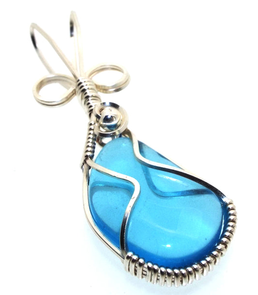 Blue Obsidian Silver Filled Wire Wrapped Pendant 11