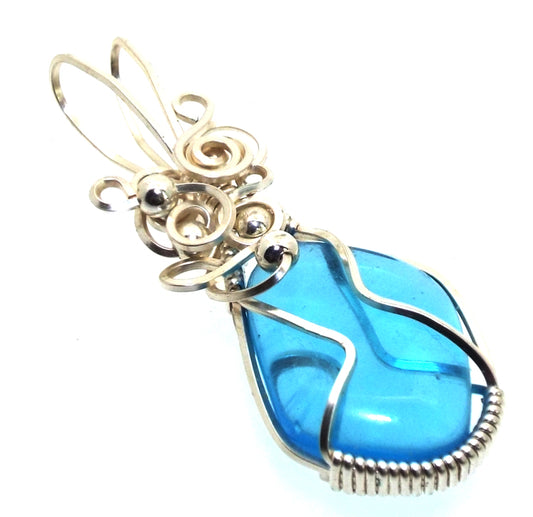 Blue Obsidian Silver Filled Wire Wrapped Pendant 12