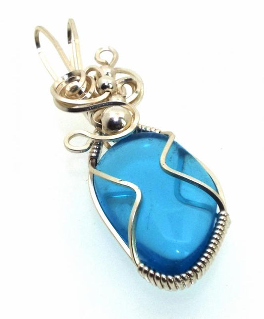 Blue Obsidian Silver Filled Wire Wrapped Pendant 13