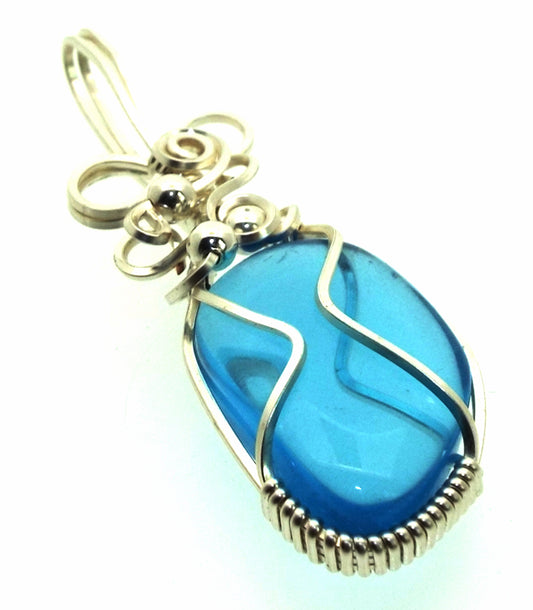 Blue Obsidian Silver Filled Wire Wrapped Pendant 14
