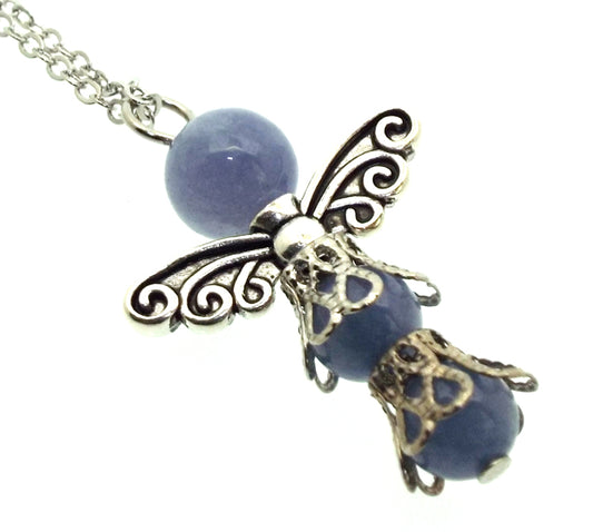 Chalcedony Gemstone Bead Angel Chain Necklace