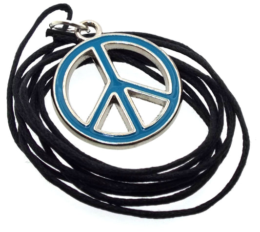 Peace Sign Blue Enamel Metal Pendant