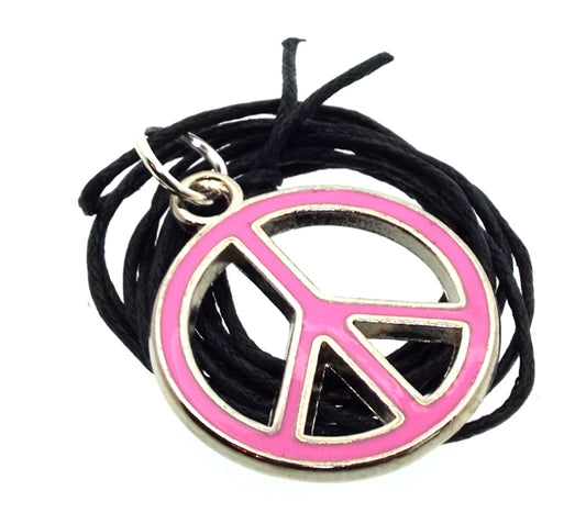 Peace Sign Pink Enamel Metal Pendant