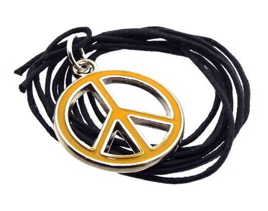 Peace Sign Yellow Enamel Metal Pendant