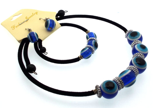 Evil Eye Bead Necklace Bracelet and Earring Set