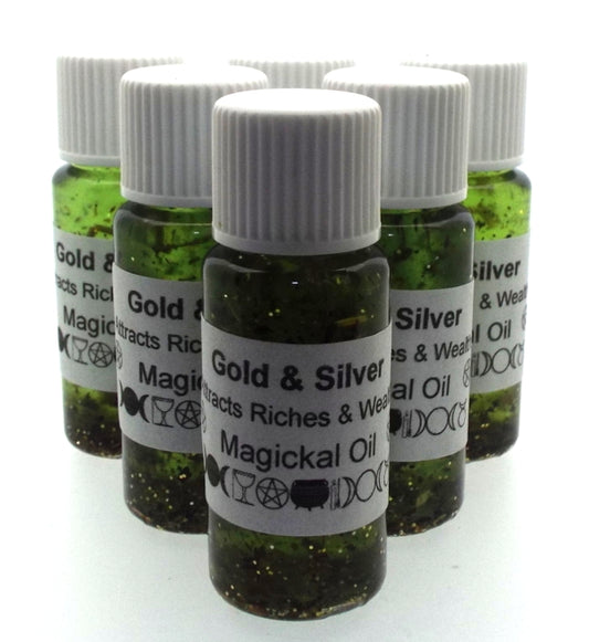 10ml Gold and Silver Herbal Spell Oil Attract Riches Wealth
