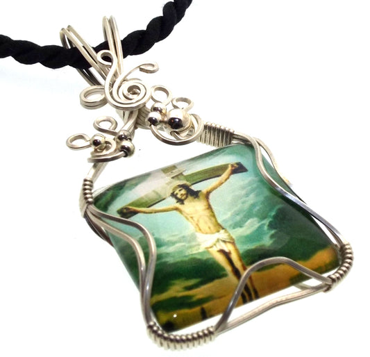 Christian Jesus Sterling Silver Wire Wrapped Pendant 04