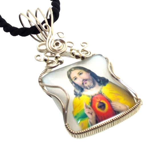 Christian Jesus Sterling Silver Wire Wrapped Pendant 06