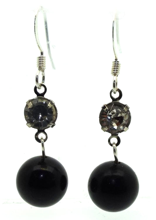 Jet and Crystal Fishhook Earrings