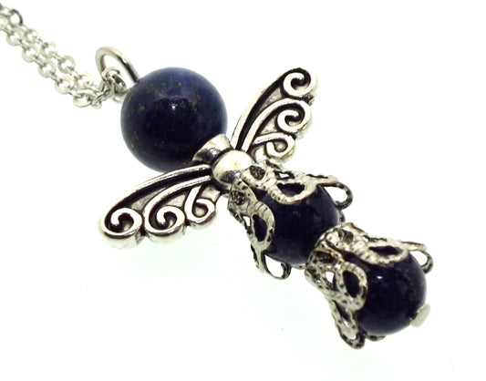 Lapis Lazuli Gemstone Bead Angel Chain Necklace