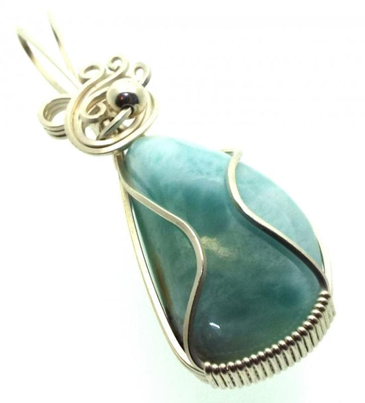 Larimar Gemstone Sterling Silver Wire Wrapped Pendant 01