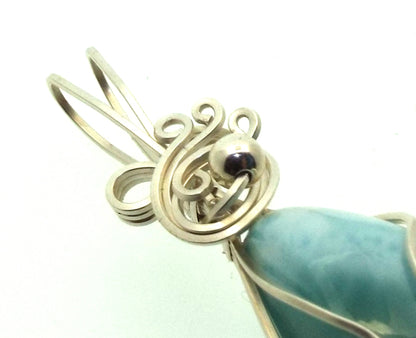 Larimar Gemstone Sterling Silver Wire Wrapped Pendant 01