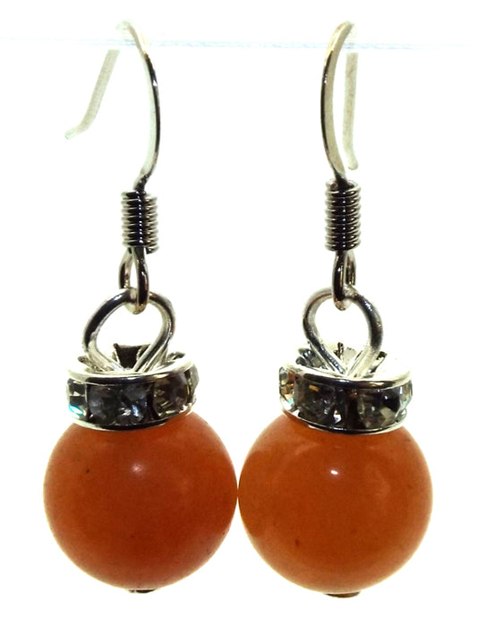 Orange Jade Gemstone Sphere Fishhook Earrings
