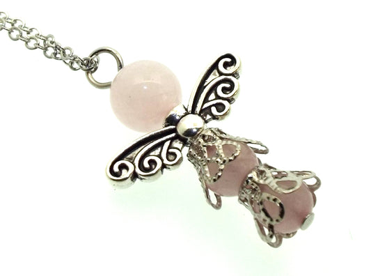 Rose Quartz Gemstone Bead Angel Chain Necklace