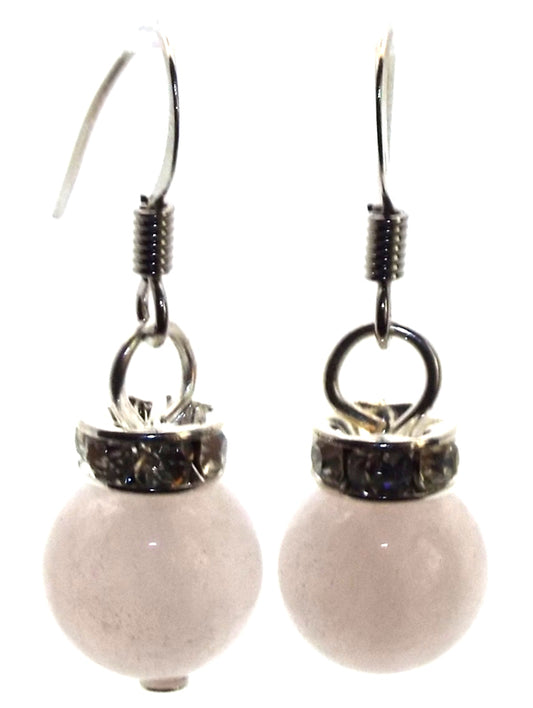 Rose Quartz Gemstone Sphere Fishhook Earrings