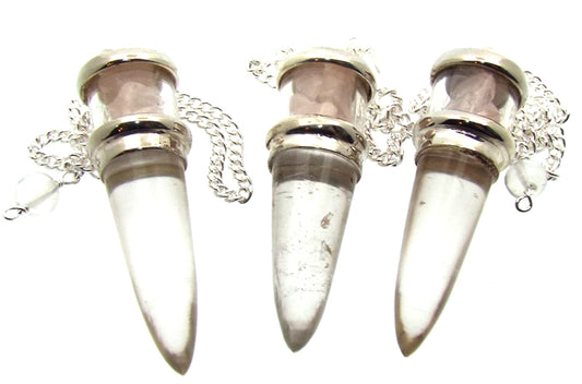 Rose Quartz and Quartz Gemstone Vial Pendulum