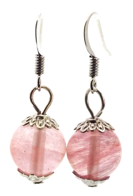 Strawberry Quartz Gemstone Sphere Fishhook Earrings