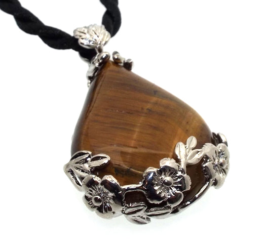 Tigers Eye Gemstone Flower Detail Pendant