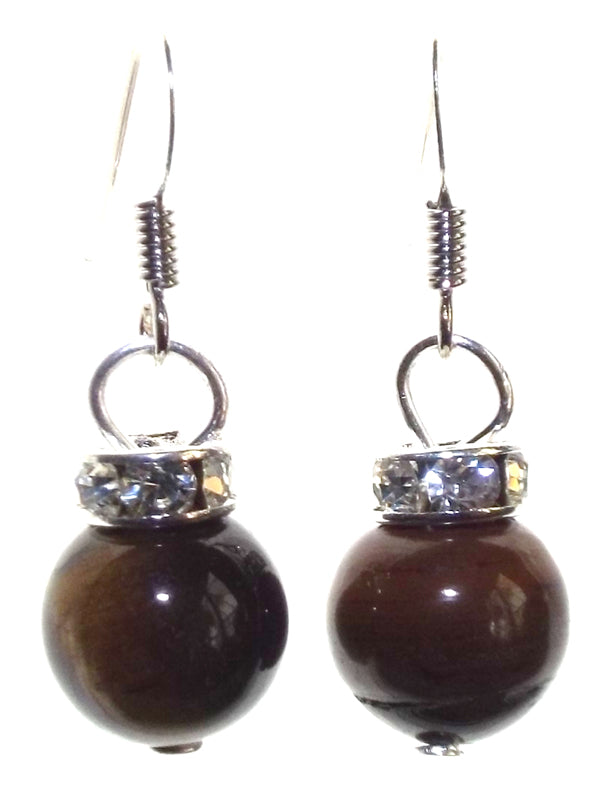 Tigers Eye Gemstone Sphere Fishhook Earrings