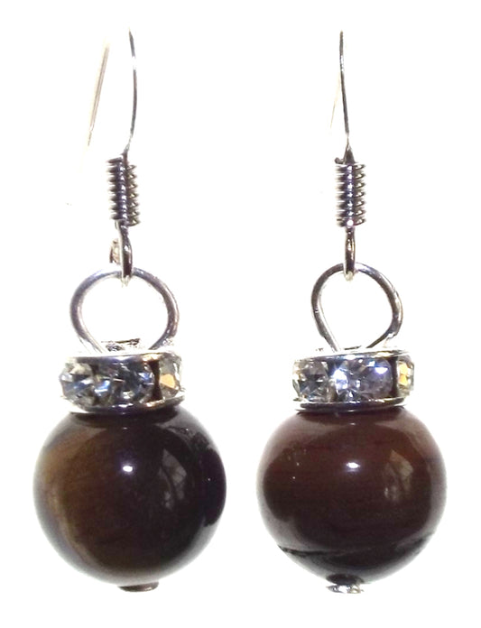 Tigers Eye Gemstone Sphere Fishhook Earrings
