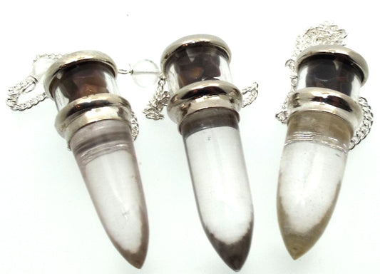 Tigers Eye and Quartz Gemstone Vial Pendulum
