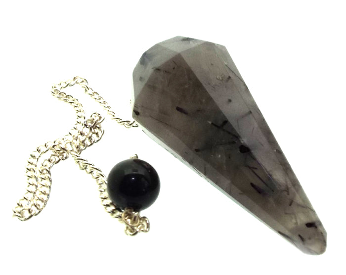 Tourmalated Quartz Gemstone Terminated Pendulum