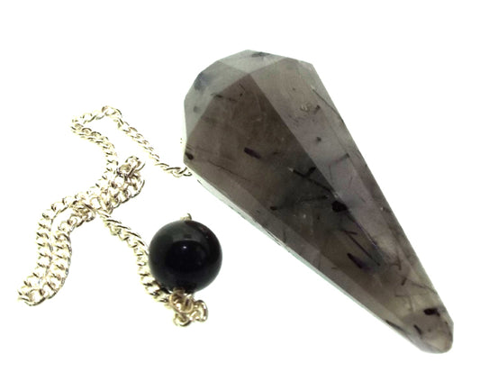 Tourmalated Quartz Gemstone Terminated Pendulum
