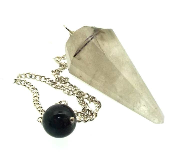 Tourmalated Quartz Gemstone Terminated Pendulum