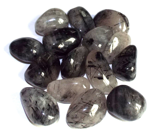 1 x Medium Black Tourmalated Quartz Tumblestone