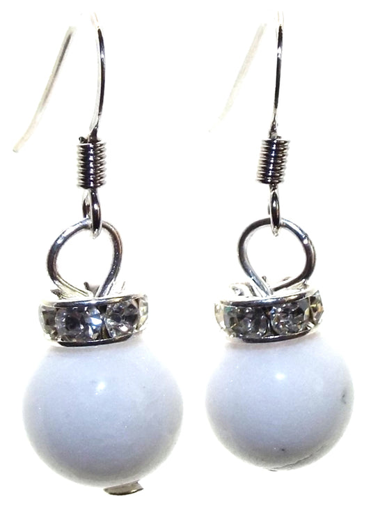 White Jade Gemstone Sphere Fishhook Earrings