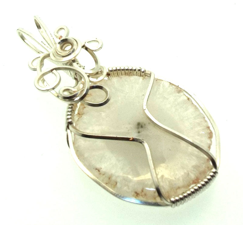 Solar Quartz Gemstone Silver Plated Wire Wrapped Pendant 01