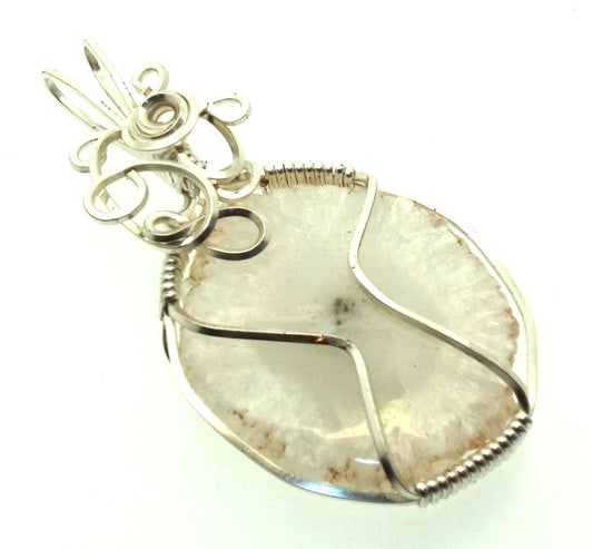 Solar Quartz Gemstone Silver Plated Wire Wrapped Pendant 01