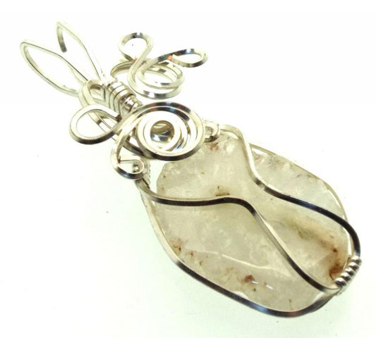 Solar Quartz Gemstone Silver Plated Wire Wrapped Pendant 03