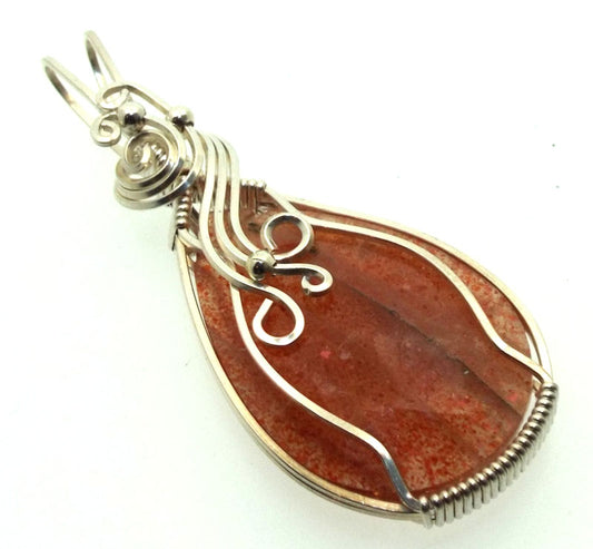Sunstone Gemstone Sterling Silver Wire Wrapped Pendant 07