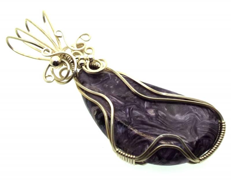 Charoite Gemstone Sterling Silver Wire Wrapped Pendant 01