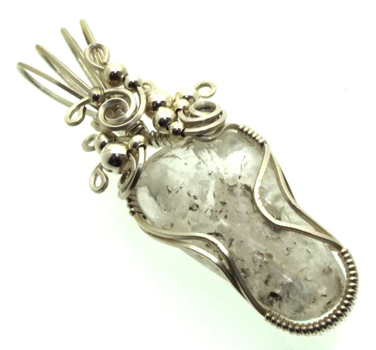Pollucite Gemstone Sterling Silver Wire Wrapped Pendant 01