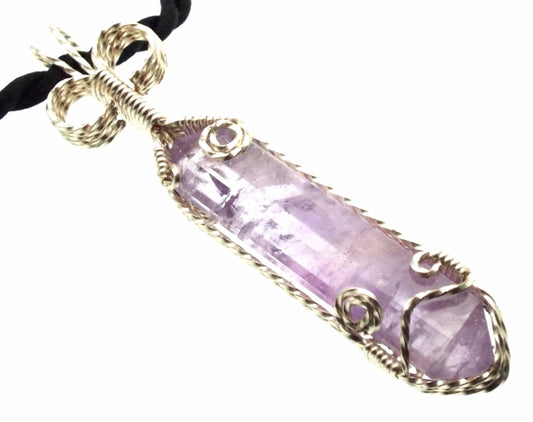Amethyst Point Silver Plated Wrapped Pendant 01