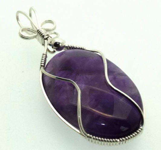Amethyst Gemstone Silver Filled Wire Wrapped Pendant 10