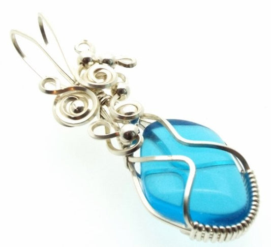 Blue Obsidian Silver Filled Wire Wrapped Pendant 03