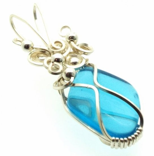Blue Obsidian Silver Filled Wire Wrapped Pendant 05