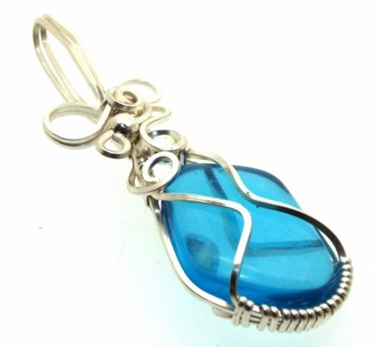 Blue Obsidian Silver Filled Wire Wrapped Pendant 07