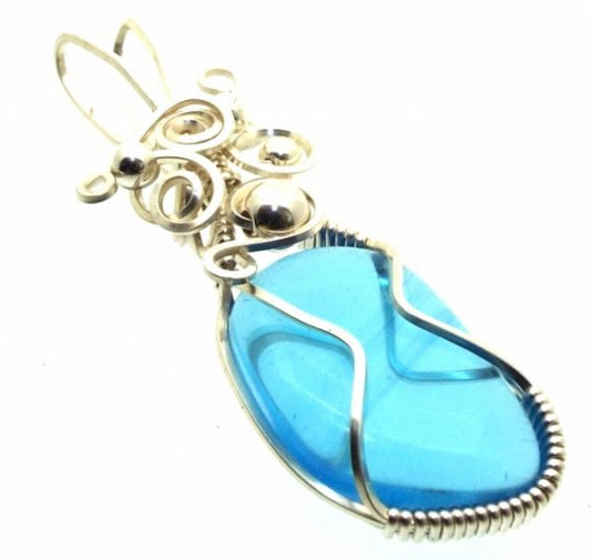 Blue Obsidian Silver Filled Wire Wrapped Pendant 09