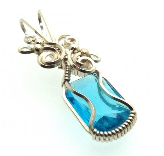 Blue Topaz Faceted Gemstone Sterling Silver Wire Wrapped Pendant 10