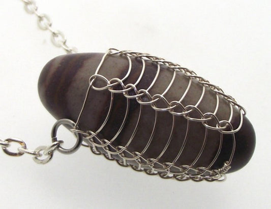 Shiva Lingam Silver Plated Wire Wrapped Pendant 01