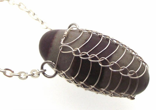Shiva Lingam Silver Plated Wire Wrapped Pendant 02